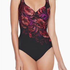 EUC Miraclesuit Women's One Piece Swimwear Poppy Seraphina Tummy Control Sz 16